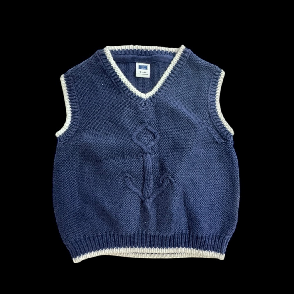 Janie And Jack Sweater Vest navy with anchor 3/6 m